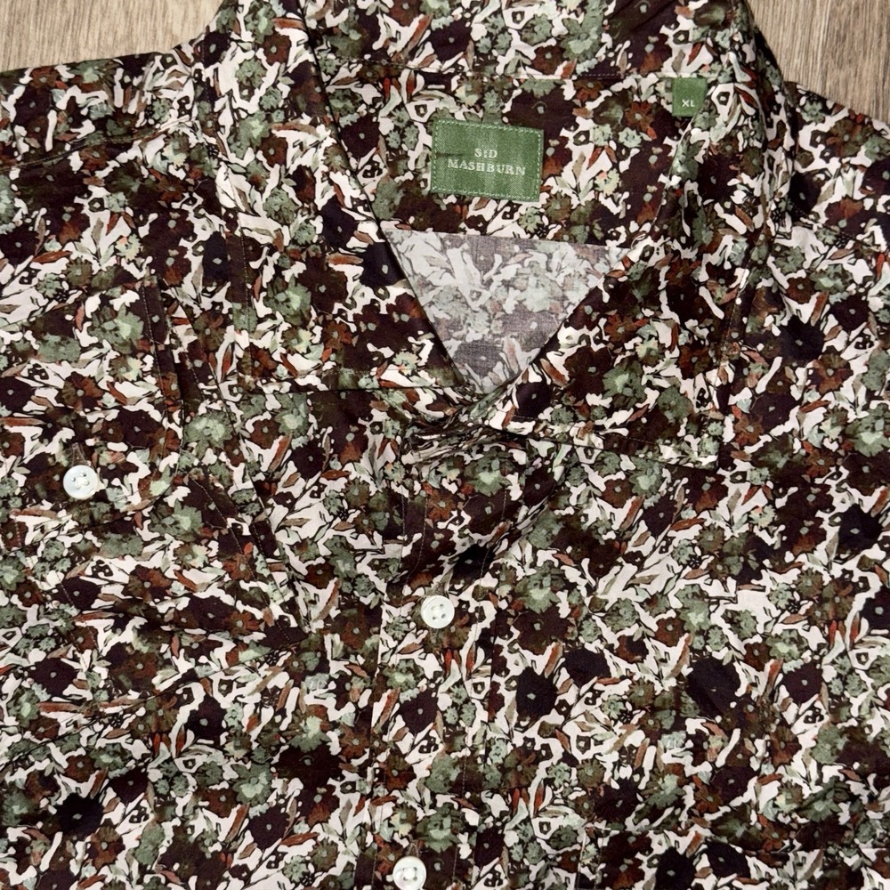 Sid Mashburn Long Sleeve Button Up Floral Shirt Men's XL Green Brown Cotton